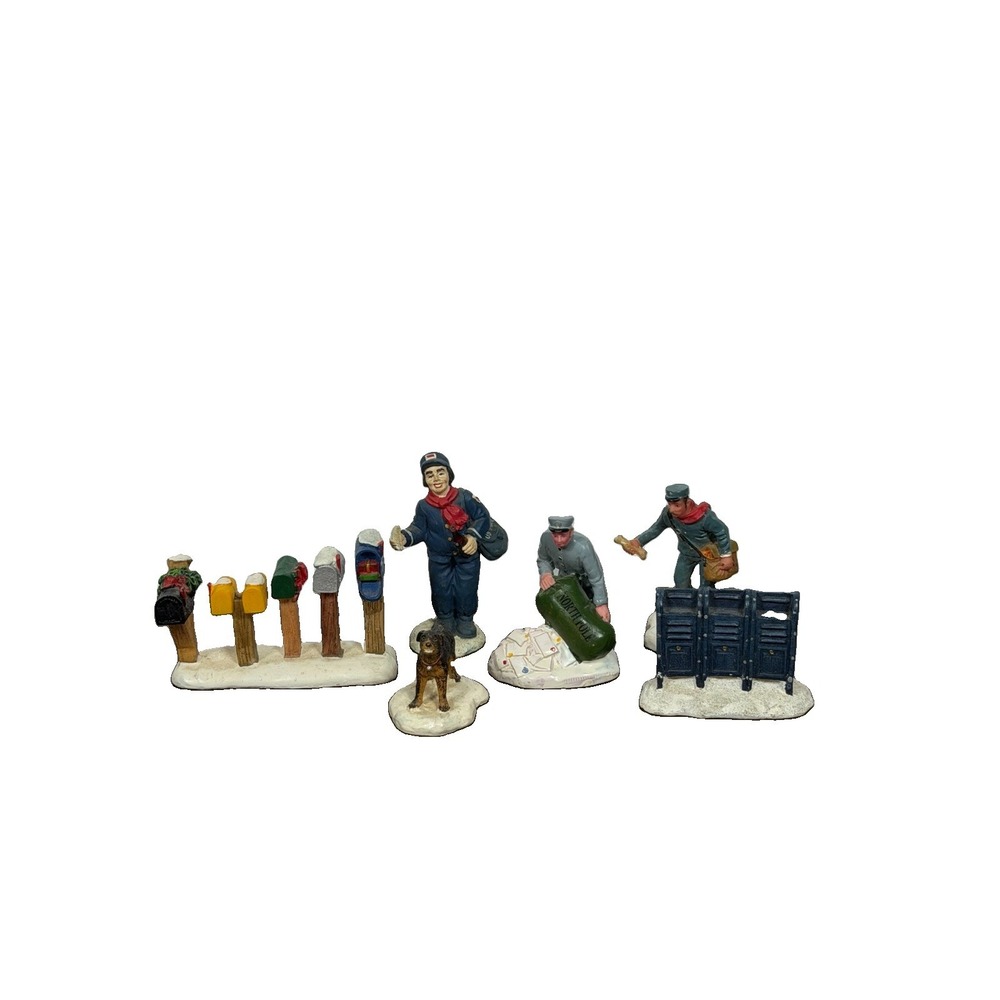 Postal Mailbox Christmas Village Lemax Figure Lot Country Road 6 Figures In All